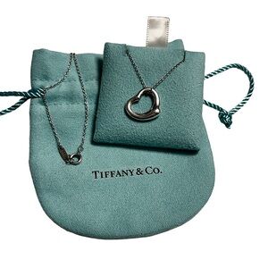 Authentic Tiffany & Co Elsa Peretti 16mm Open Heart Pendant Necklace
